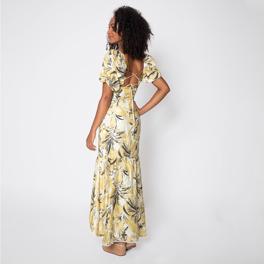 Studio F boho linen open back cut out floral dress size 6